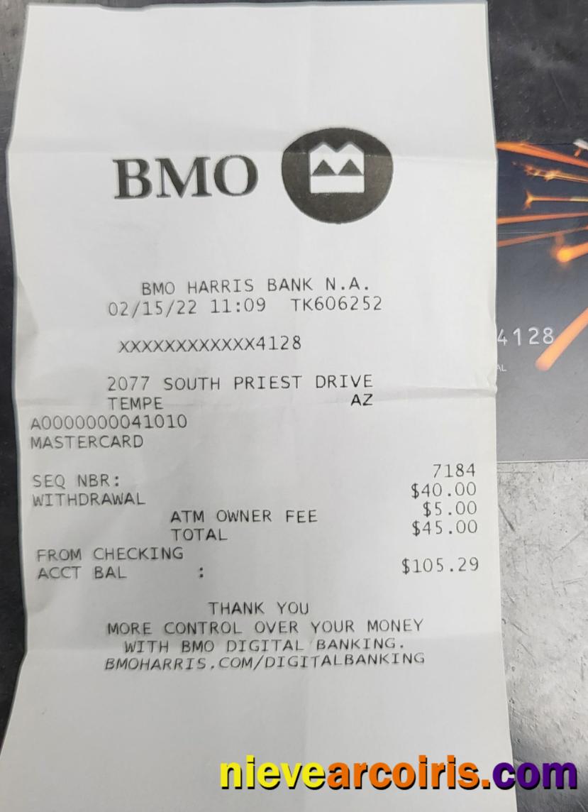 Canada BMO bank receipt